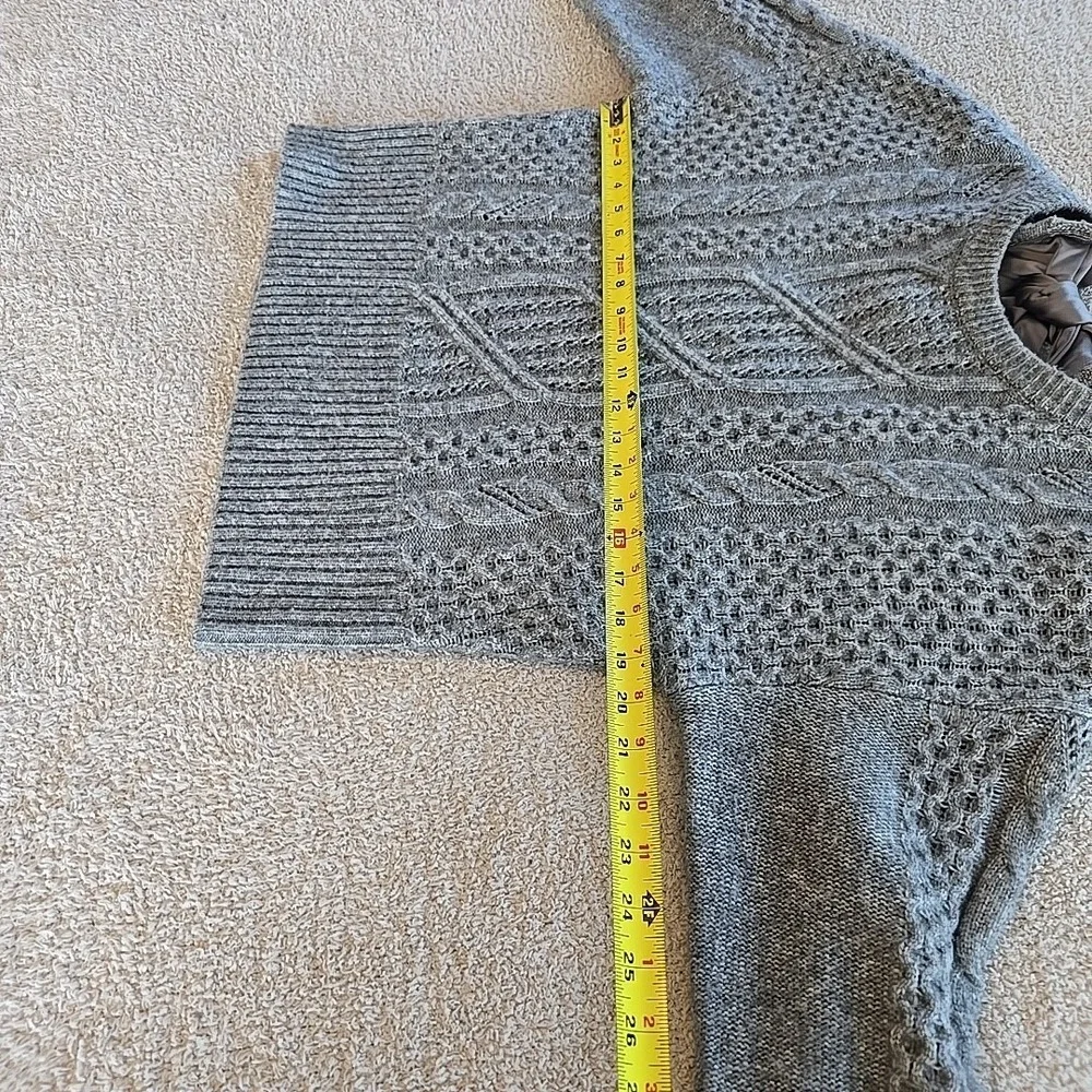 Express Gray Cable Knit Satin Bow Tie Back Sweater Crewneck Women's Sz M Cottage